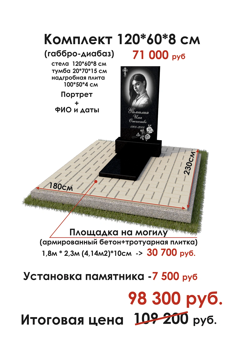 Монумент из гранита 120х60х8 см купить Монумент из гранита с цветником и площадкой - изготовление гранитное производство